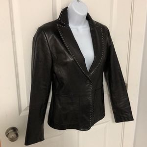 Banana Republic Black Leather Blazer Jacket with Contrast Stitching
